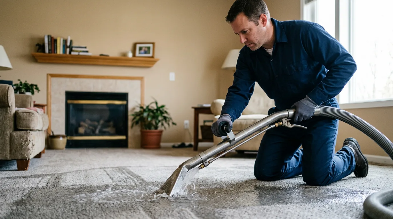 Water damage restoration technician working near Lamar, MO